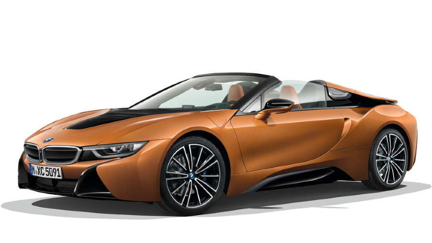 منظر جانبي للسيارة الرياضية الكهربائية BMW i8 Roadster
